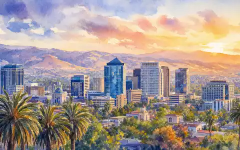eBay Inc. Hauptsitz San Jose Aquarell ISIN US2786421030 im warmen Sonnenuntergang malerisch festgehalten - Foto: THN