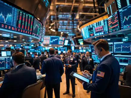 eBay Inc. NASDAQ Börsenparketts ISIN US2786421030 mit aktiven Händlern und sektorspezifischen Kurs-Charts im Hintergrund - Foto: THN