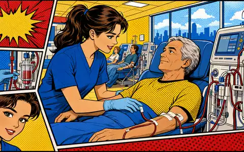 Pop-Art-Comic zeigt farbenfrohe Dialyseszene mit Pflegekraft und Patient, inspiriert von Fresenius Medical Care AG DE0005785802 - Foto: THN