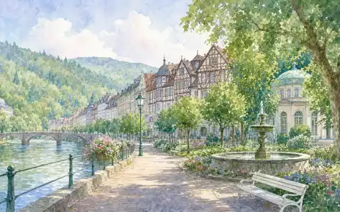 Aquarell-Illustration einer Stadt repräsentiert den Hauptsitz von Fresenius SE & Co. KGaA, ISIN DE0005785604, künstlerisch - Foto: THN