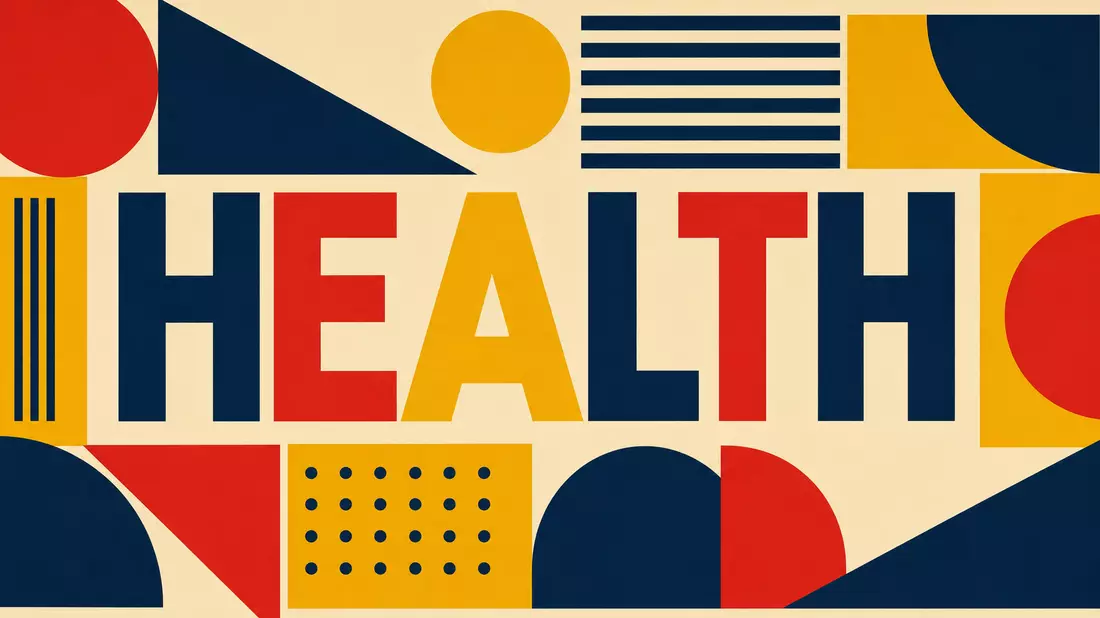 Bauhaus-Stil Plakat mit geometrischen Formen und dem Wort HEALTH