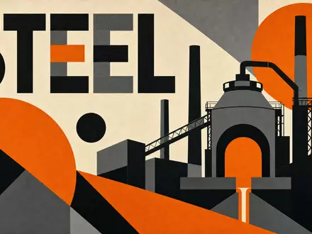 Bauhaus-Poster mit geometrischen Formen symbolisiert Salzgitter AG, ISIN DE0006202005, Stahlindustrie Sektor-Grafik STEEL Design - Foto: THN