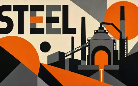 Bauhaus-Poster mit geometrischen Formen symbolisiert Salzgitter AG, ISIN DE0006202005, Stahlindustrie Sektor-Grafik STEEL Design - Foto: THN
