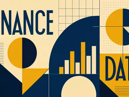 S&P Global Inc. (ISIN US78378X1072): geometrisches Bauhaus-Poster mit Finanz- und Datensymbolen in Blau und Gelb - Foto: THN