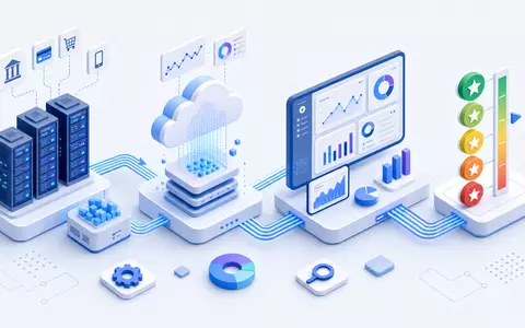 S&P Global Inc. (ISIN US78378X1072): isometrische 3D-Illustration einer Finanzdaten-Analyse-Pipeline mit Serverstationen und Dashboards - Foto: THN
