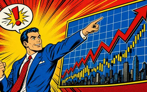 S&P Global Inc. (ISIN US78378X1072): Pop-Art-Comic-Illustration eines Finanzanalysten, der auf einen steigenden Aktienchart zeigt - Foto: THN