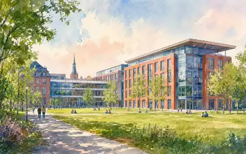 Sartorius AG (Vz.) DE0006292006 wird als Aquarell einer Universitätsstadt mit modernem Forschungscampus und Grünflächen gezeigt - Foto: THN