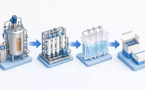 Sartorius AG (Vz.) DE0006292006 illustriert isometrisch die Bioprozess-Wertschöpfungskette von Bioreaktor über Filtration bis Verpackung - Foto: THN