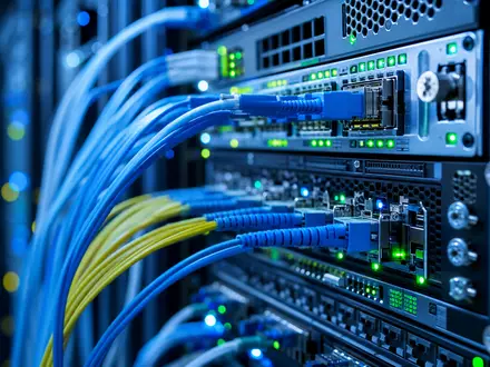 Makroaufnahme eines Server-Racks zeigt Cloud-Infrastruktur hinter Software von Salesforce Inc., ISIN US78409V1044, mit blinkenden LEDs - Foto: THN