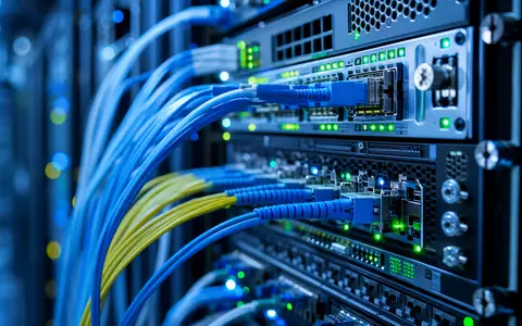 Makroaufnahme eines Server-Racks zeigt Cloud-Infrastruktur hinter Software von Salesforce Inc., ISIN US78409V1044, mit blinkenden LEDs - Foto: THN