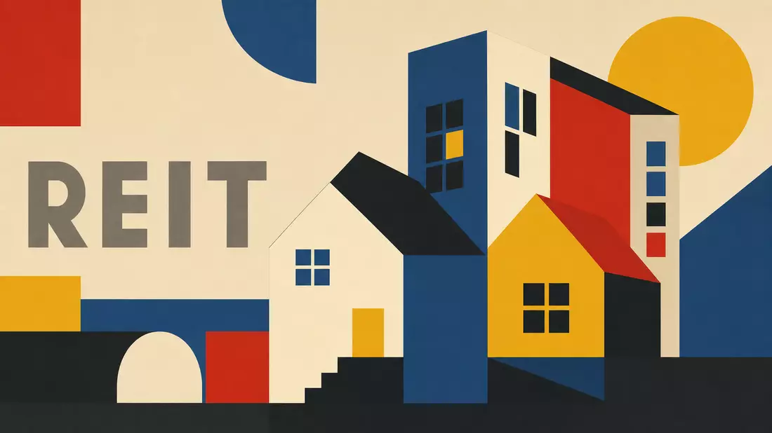 Bauhaus-Poster mit geometrischen Formen und Sektor-Schriftzug REIT