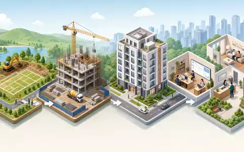 Kojamo Oyj FI4000292438 als isometrische 3D-Grafik zeigt Wertschöpfungskette von Bau bis Vermietung - Foto: THN