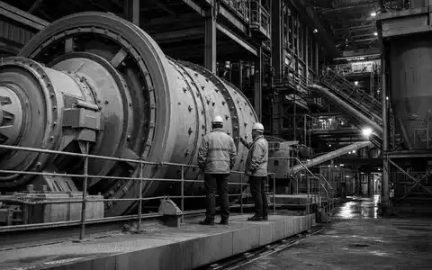 Metso Oyj Schwarz Weiss Reportage einer Mineralienverarbeitungsanlage mit Arbeitern ISIN FI0009014575 dokumentarisch - Foto: THN