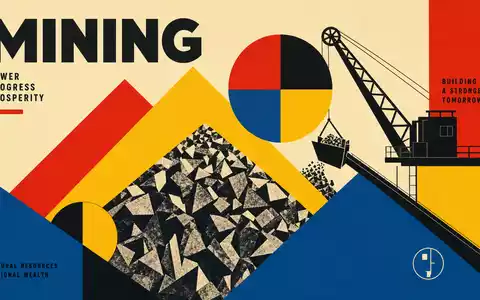 Metso Oyj Bergbautechnik als geometrisches Bauhaus Poster mit MINING Schriftzug und Primärfarben ISIN FI0009014575 - Foto: THN