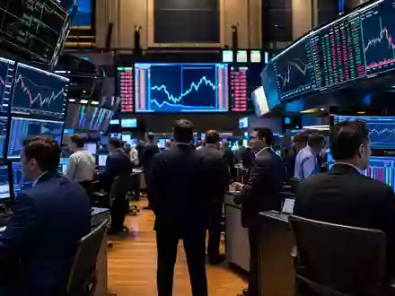 Storebrand ASA NO0003053605 zeigt Handelssaal der Osloer Börse mit Finanzcharts und Kursdaten - Foto: THN