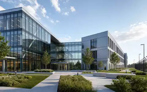 Kongsberg Gruppen ASA NO0003043309 präsentiert ein futuristisches Forschungszentrum als modernes architektonisches 3D-Render mit Glasfassade - Foto: THN