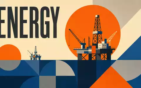 Aker Solutions ASA NO0010716582 als geometrisches Bauhaus-Poster mit stilisierter Offshore-Plattform und Schriftzug ENERGY - Foto: THN