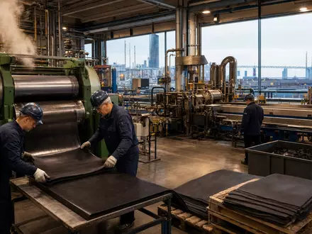 Fotorealistische Aufnahme einer Kautschuk-Fabrik von Hexpol AB, ISIN SE0011624077, in Malmö am Wasser - Foto: THN
