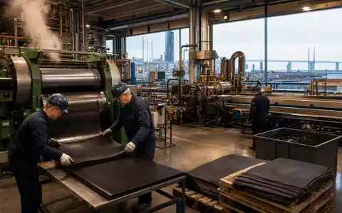 Fotorealistische Aufnahme einer Kautschuk-Fabrik von Hexpol AB, ISIN SE0011624077, in Malmö am Wasser - Foto: THN