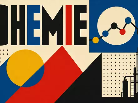 Bauhaus-Poster mit geometrischen Formen und dem Wort CHEMIE, thematisch verbunden mit Hexpol AB, ISIN SE0011624077 - Foto: THN