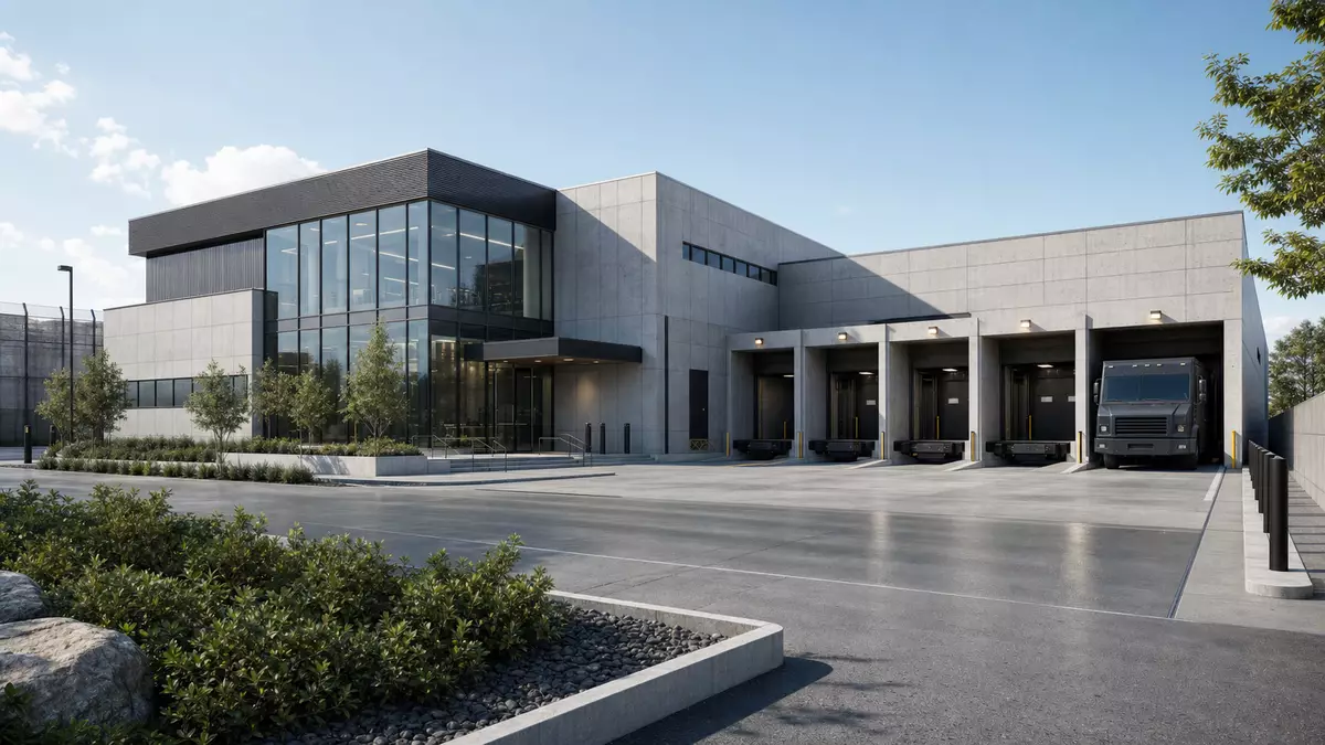 Architektur-Render eines modernen Hochsicherheits-Logistikzentrums