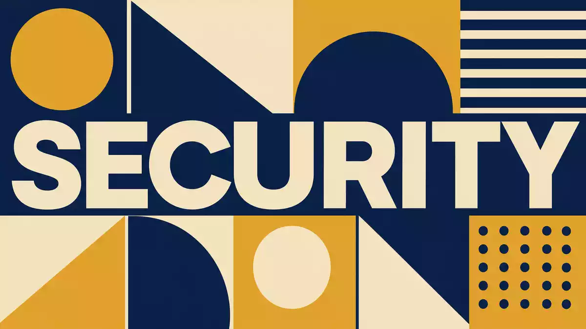 Geometrisches Bauhaus-Poster mit dem Wort SECURITY in kräftigen Farben