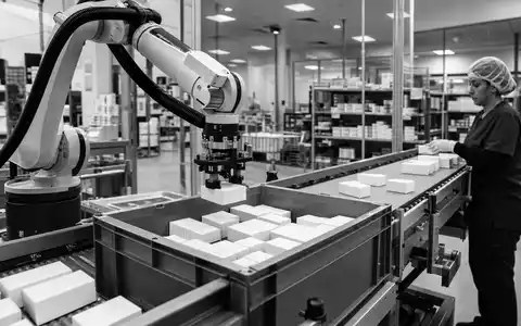 Redcare Pharmacy (Shop Apoth), ISIN NL0012044747, dokumentiert Roboter-Kommissionierung unbeschrifteter Medikamentenschachteln im Versandlager - Foto: THN