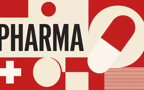 Redcare Pharmacy (Shop Apoth), ISIN NL0012044747, gestaltet Bauhaus-Poster mit Pillenformen, Kreuzsymbol und Schriftzug PHARMA - Foto: THN