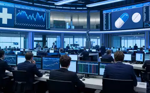 Redcare Pharmacy (Shop Apoth), ISIN NL0012044747, dokumentiert Trading-Floor der AEX mit Pharma-Sektorcharts auf Großbildschirmen - Foto: THN