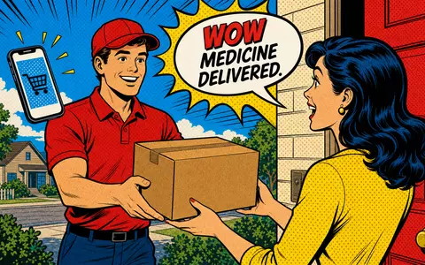 Redcare Pharmacy (Shop Apoth), ISIN NL0012044747, inszeniert Pop-Art-Comic-Szene mit Zustellung eines markenfreien Medikamentenpakets - Foto: THN