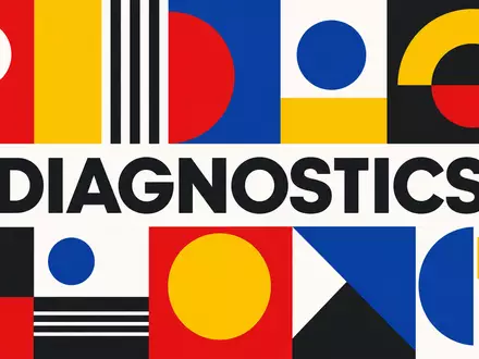 Danaher Corp. Sektor DIAGNOSTICS US2358511028 als konstruktivistisches Bauhaus-Poster in Primärfarben Rot Blau Gelb - Foto: THN