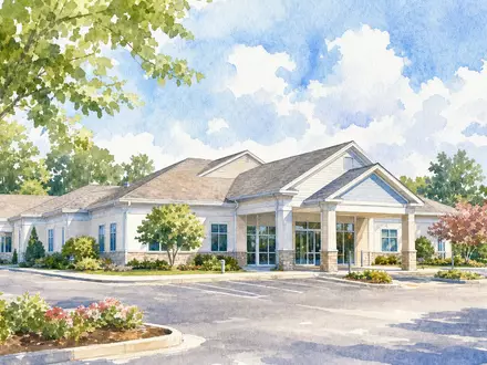 CVS Health Corp. Aquarell-Illustration zeigt amerikanisches Gesundheitszentrum im sonnigen Vorort, ISIN US1266501006 - Foto: THN