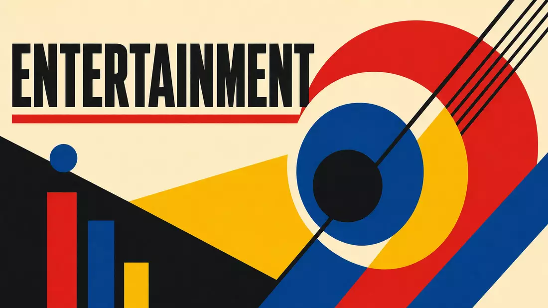 Bauhaus-Poster mit geometrischen Formen in Primärfarben und Typografie ENTERTAINMENT