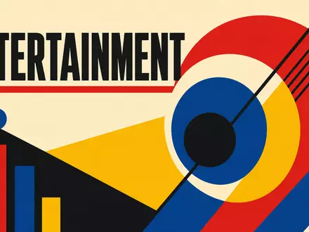 CTS Eventim DE0005470306 als Bauhaus-Poster mit geometrischen Grundformen und dem Sektor-Text ENTERTAINMENT - Foto: THN