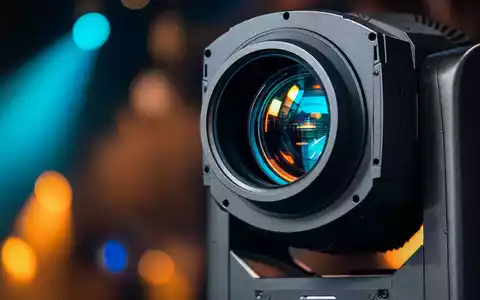 CTS Eventim DE0005470306 zeigt im Makro eine professionelle Bühnenscheinwerferlinse mit farbiger Lichtbrechung - Foto: THN