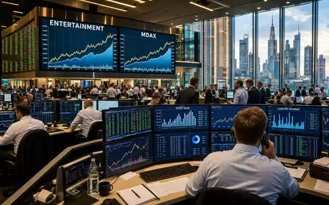 CTS Eventim DE0005470306 auf dem Börsenparkett mit MDAX-Screens und Entertainment-Sektor-Kursgrafiken im Hintergrund - Foto: THN