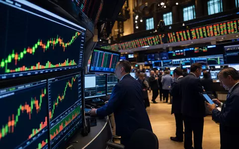 D.R. Horton Inc. US23331A1097 NYSE-Handelsparkett mit Maklern und Immobiliensektor-Kursdiagrammen auf großen Bildschirmen - Foto: THN