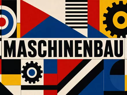 Deutz AG Sektor DE0006305006 als geometrisches Bauhaus Poster mit dem Text MASCHINENBAU in kräftigen Farben - Foto: THN