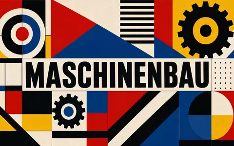 Deutz AG Sektor DE0006305006 als geometrisches Bauhaus Poster mit dem Text MASCHINENBAU in kräftigen Farben - Foto: THN
