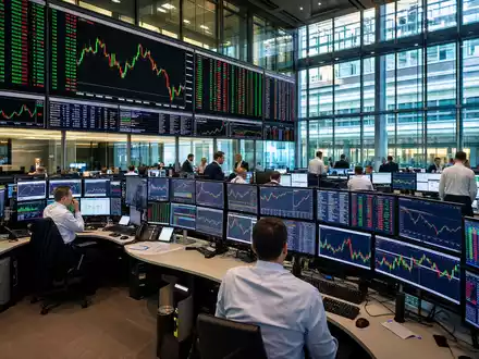 Deutz AG Börsenhandel DE0006305006 am Frankfurter Parkett zeigt Maschinenbau Sektor Charts auf Bildschirmen - Foto: THN