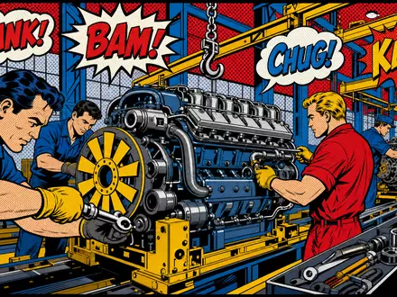 Deutz AG Motorenproduktion DE0006305006 als farbiger Pop Art Comic im Lichtenstein Stil mit Halbtönen - Foto: THN