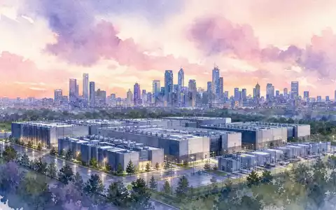 Digital Realty Trust Rechenzentrum Campus als Aquarell mit Stadtsilhouette und Abendhimmel dargestellt US2538681030 - Foto: THN
