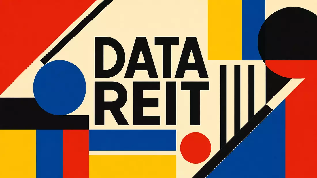 Bauhaus-Gestaltung mit kräftigen Primärfarben und DATA REIT Schriftzug