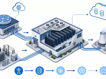 Digital Realty Trust isometrisches 3D Diagramm zeigt die Rechenzentrum Wertschoepfungskette mit Verbindungsknoten US2538681030 - Foto: THN