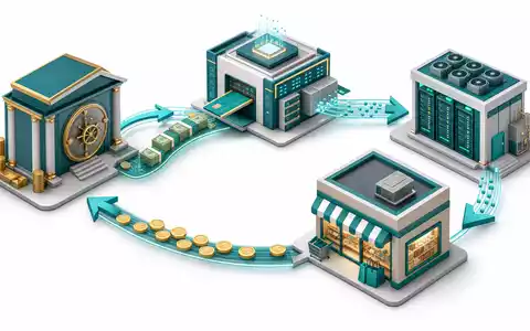 Discover Financial US2547091080 isometrisches 3D-Diagramm der Konsumfinanz-Wertschöpfungskette mit Bank Zahlungsabwicklung und Einzelhandel - Foto: THN