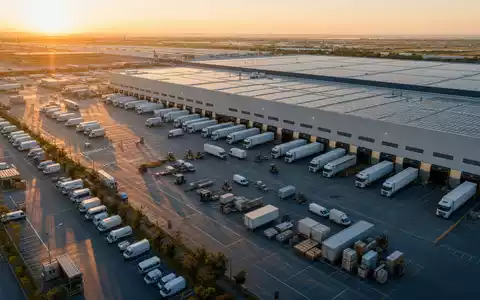 DHL Group (Deutsche Post) zeigt großes Logistikzentrum aus der Luft, ISIN DE0005552004, DAX - Foto: THN