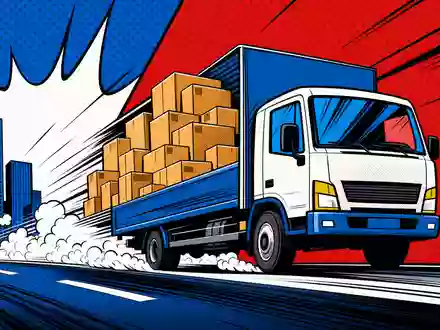 DHL Group (Deutsche Post) Pop-Art-Comic mit Lieferfahrzeug und Paketen, DAX ISIN DE0005552004 - Foto: THN