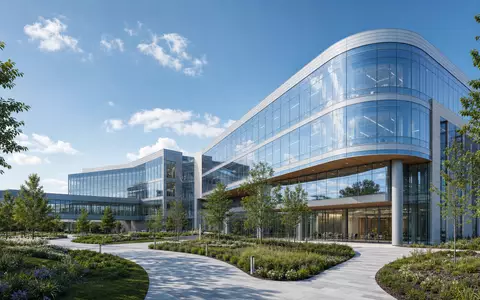 Exact Sciences Corp. Hauptquartier als futuristisches Architektur Render eines modernen Biotech Forschungscampus US30063P1057 - Foto: THN