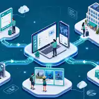 Expedia Group Inc. US30212P3038 – Isometrisches 3D-Diagramm der digitalen Online-Reisebuchungs-Wertschöpfungskette mit Flug und Hotel - Foto: THN