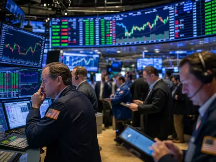 Expedia Group Inc. US30212P3038 – Börsenparkett mit Händlern und Travel-Sektor-Charts auf Monitoren - Foto: THN